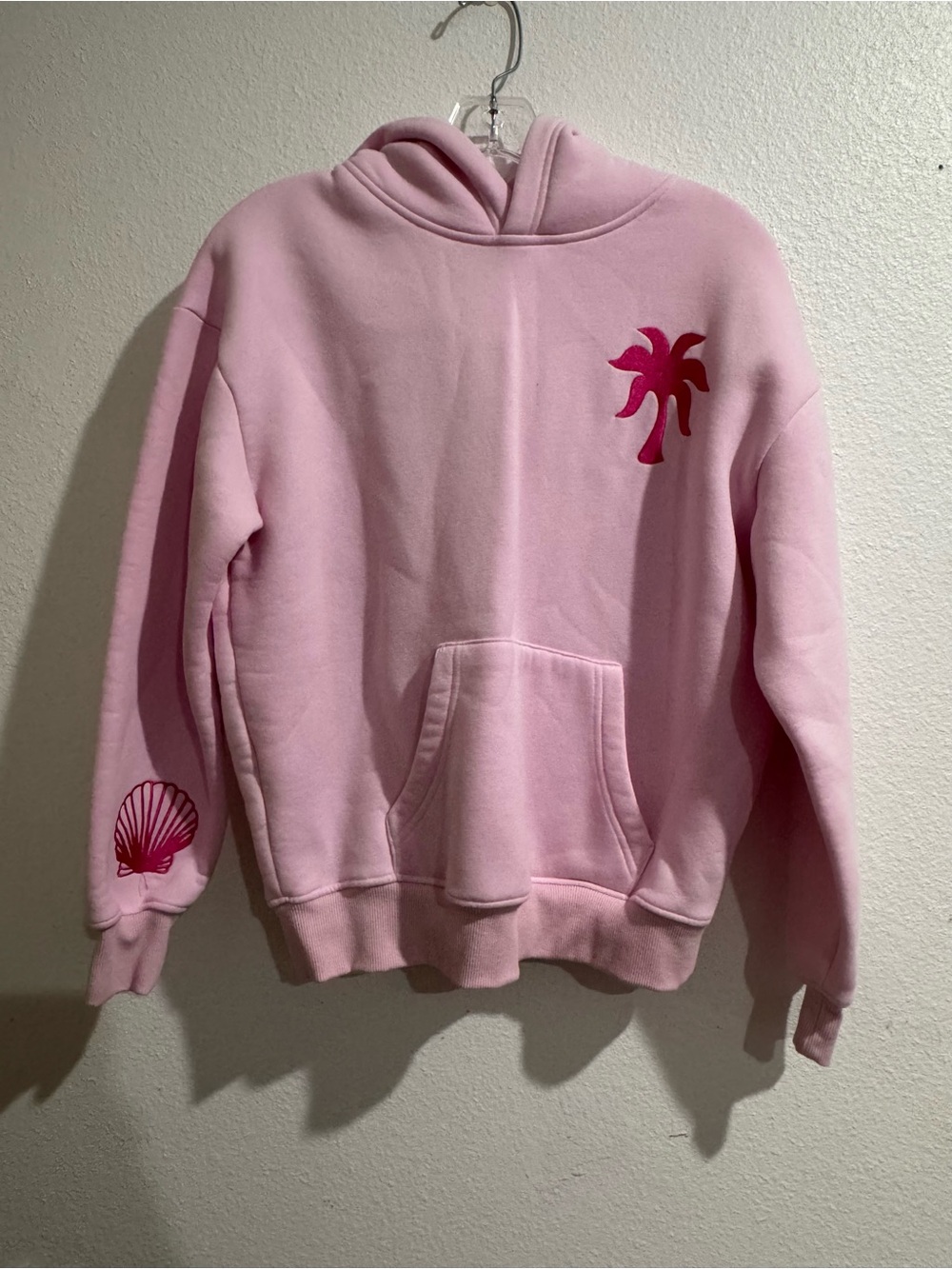 Pink Palm Puff Hoodie in Pastel Pink